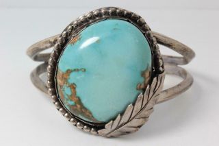 Vintage Navajo Heavy Sterling Silver Gem Quality Turquoise Cuff Bracelet