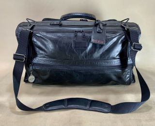 Vintage Tumi Black Leather Tri - Fold Carry On Garment Suit Bag Rare