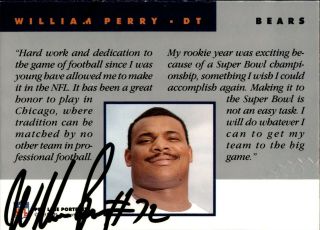 William Refrigerator Perry Signed 1991 Pro Line Portraits Card W/stamp Autograph