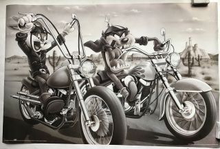 Looney Tunes Bugs Bunny And Taz On Motorcycles Poster