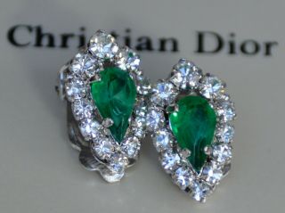 Vintage Christian Dior Emerald Green Gripoix Glass Large Earrings