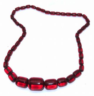 Vintage Cherry Red Amber Bakelite Faturan Prayer Beads 80 Grams 28” Necklace