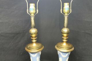 2 vintage Wedgwood Blue Jasperware And Brass Lamps No Shades Work - A6 3