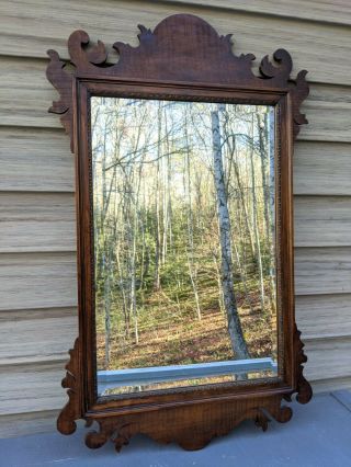 Vintage Solid Mahogany George Iii Chippendale - Style Wall Mirror W/ornate Molding