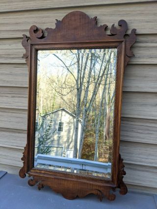 Vintage Solid Mahogany George III Chippendale - style Wall Mirror w/Ornate Molding 2