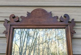 Vintage Solid Mahogany George III Chippendale - style Wall Mirror w/Ornate Molding 3