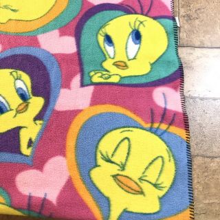 Vintage 2001 Tweety Bird Looney Tunes Hearts 46x58 Throw Cover Fleece Blanket 3