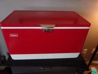 Vintage Red Coleman Cooler With Trays And Water Bottle  28 "