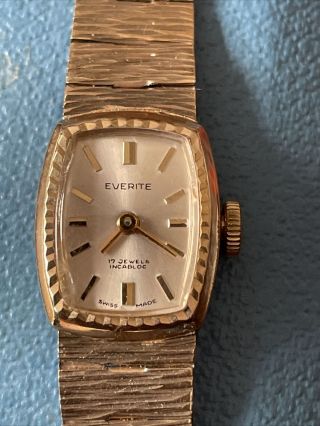 Vintage Everite 9ct Gold Case And Bracelet Ladies Watch 1970s Approx 17 Grams