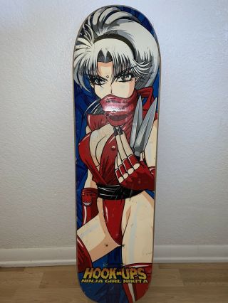 Vintage Hook Ups Skateboard Deck Rare Anime Girl 1996 - 1997 Era