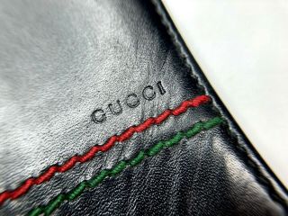 Gucci Vintage Old Red Green Stitched Italy Leather Long Wallet Men Slim Bifold