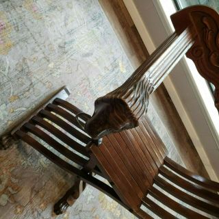 Vintage Italian Savonarola Folding Chair Lion Head Armrest Claw Foot 4