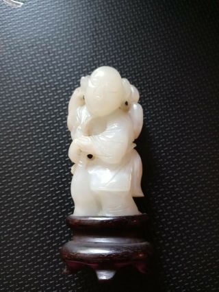 Vintage Small White Jade Carved Priest Old Man Figure
