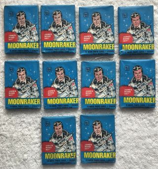 Vtg Topps Moonraker Movie Card Sticker Gum 10 Packs James " 007 " Bond 1979