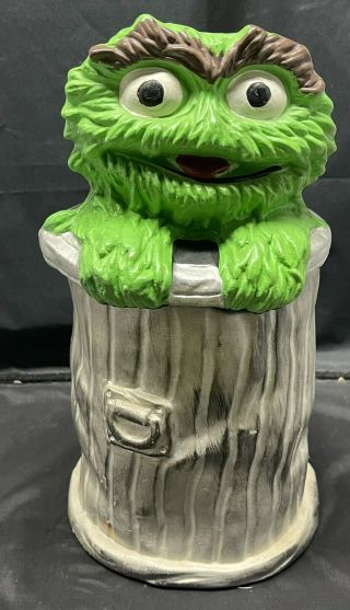 Vintage Oscar The Grouch Trash Can Ceramic Cookie Jar 1972 Sesame Street Muppets