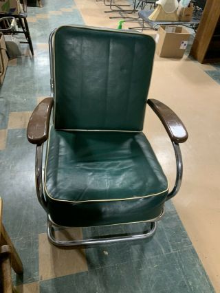 Vintage Art Deco Kem Weber For Lloyd Mfg Chrome & Leather Lounge Chair