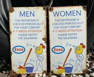 Vintage Esso Restroom Porcelain Metal Mens Women 