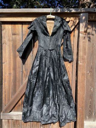 Antique Victorian Dress 1840s Gown Silk Brocade 1850s 1800s 19th C Noir