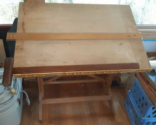 Vintage Drafting Artist Desk Wine Table Hamilton Style Industrial Solid Wood