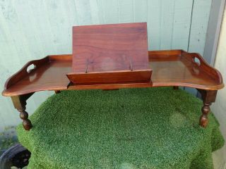 Antique Wooden Mahogany Bed Tray Or Table On Four Legs With Book Stand