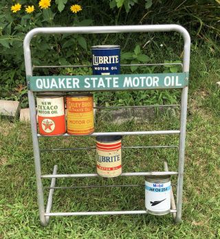 Vtg Quaker State Motor Oil 20 Quart Oil Can Display Rack Gas & Oil Station