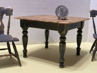 VTG Artist C MALON Aged Square Kitchen Table & Chairs Dollhouse Miniature 1:12 2