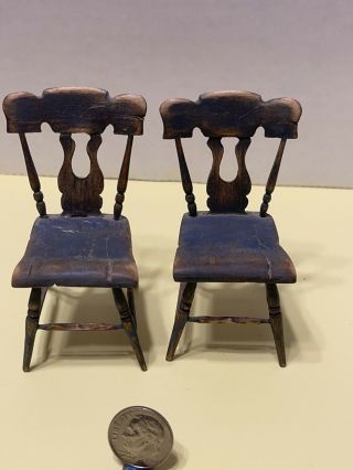 VTG Artist C MALON Aged Square Kitchen Table & Chairs Dollhouse Miniature 1:12 3