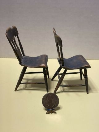 VTG Artist C MALON Aged Square Kitchen Table & Chairs Dollhouse Miniature 1:12 4