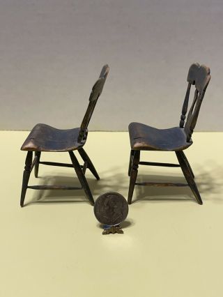 VTG Artist C MALON Aged Square Kitchen Table & Chairs Dollhouse Miniature 1:12 6