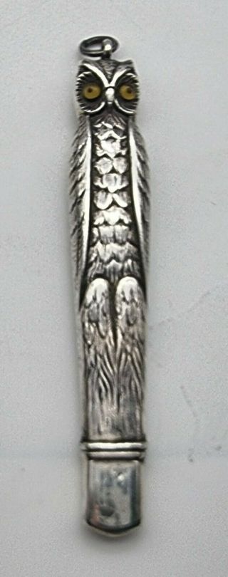 Rare Antique Sterling Silver Owl Pencil Circa 1900