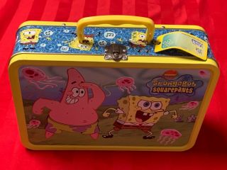 Spongebob Squarepants Embossed Lunch Box Tin - - 2002 - - Viacom - Large 13 " X 9 " X 4 "