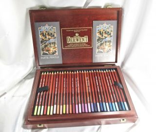 Vintage Derwent Pastel Pencils 90 Ct W/ Wooden Box Fine Art Supplies