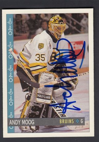 Andy Moog Hand Signed 1992 - 93 O - Pee - Chee Hockey Card 184 Bruins