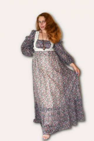 Vintage Gunne Sax Black Label Floral Print Maxi Length Dress Sz 13