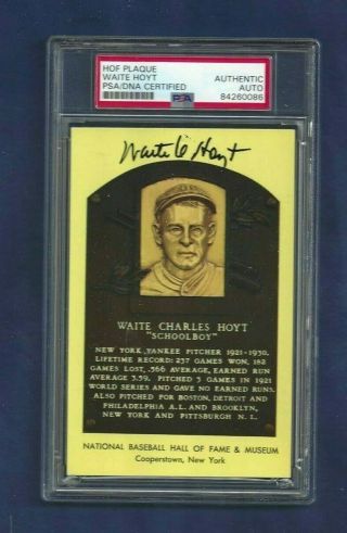 Waite Hoyt Autographed York Giants Baseball Hof Plaque Postcard Psa Slabbed