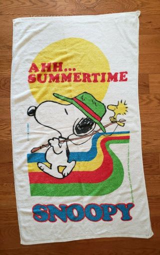 Vintage Peanuts Snoopy Woodstock 1958 1965 Franco Beach Towel Summer 54x32