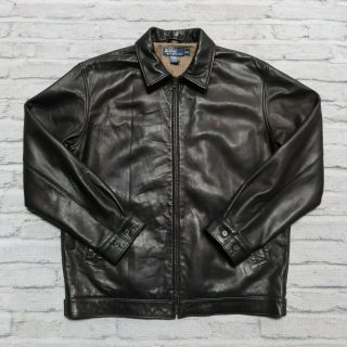 Vintage Polo Ralph Lauren Lambskin Leather Jacket Coat Size M Black