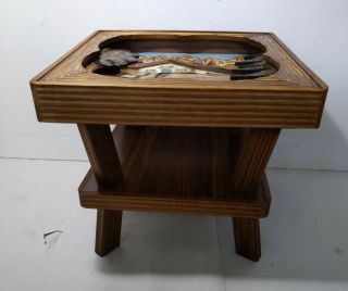 RESERVED: VTG German Black Forest 3D Hand Carved Painted Wood Table Mid Century 5