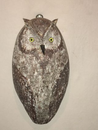 Vintage Owl Decoy Balsa Wood Glass Eyes Herters Crow Hunting