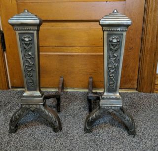 Vintage Brass Fireplace Andirons Log Holder Firewood Deck Legs Rack Ornate