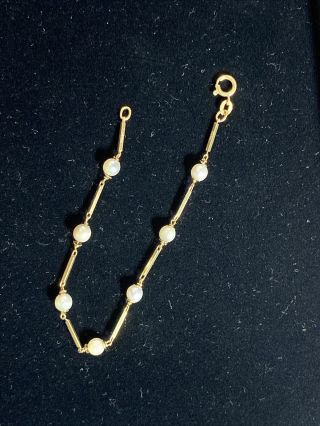 18k Gold Vintage Cartier Pearl Bar Link 6 3/4 Inch Bracelet Good
