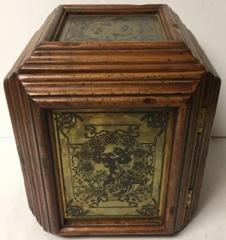 Vtg Wood Jewelry Box Chest Drawers “art Nouveau Mucha Style” Brass Plaques Italy