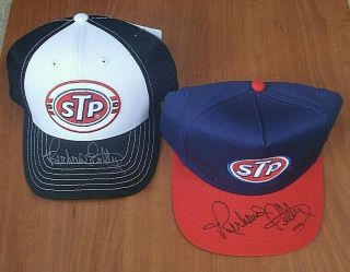 2 Diff Stp Embroidered Adjustable Hats Autographed By Richard Petty,