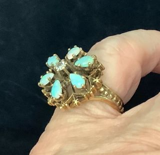 Vintage 14k Gold Opal And Diamond Ring,  Size 5 1/2