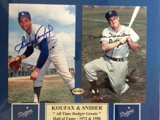 Sandy Koufax,  Duke Snider Autograph 2 - 4x6 Matted To 8x10 Color Photo W/coa