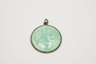 Vintage Sterling Silver Enamel Guilloche Religious Medal Pendant St.  Christopher