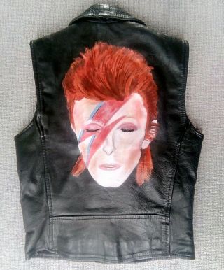 David Bowie Vtg Aladdin Sane Leather Painted Punk Stud Vest Jacket Xs 34 36