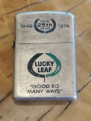 Vintage Sterling Silver Zippo Lighter Lucky Leaf Our 25th Year 1949 - 1974