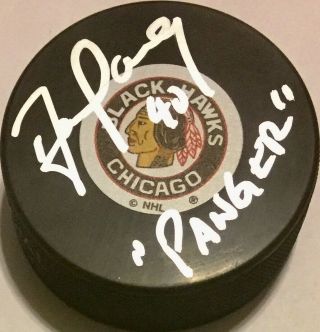 Darren Pang Signed Chicago Blackhawks Logo Puck W/ " Panger " Autographed