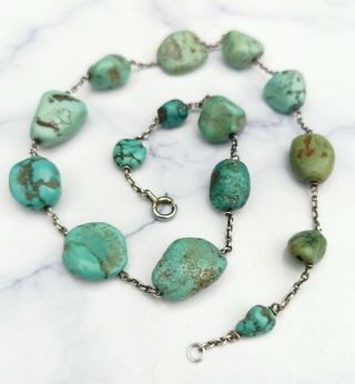 Antique Edwardian Arts And Crafts Turquoise And Silver Necklace